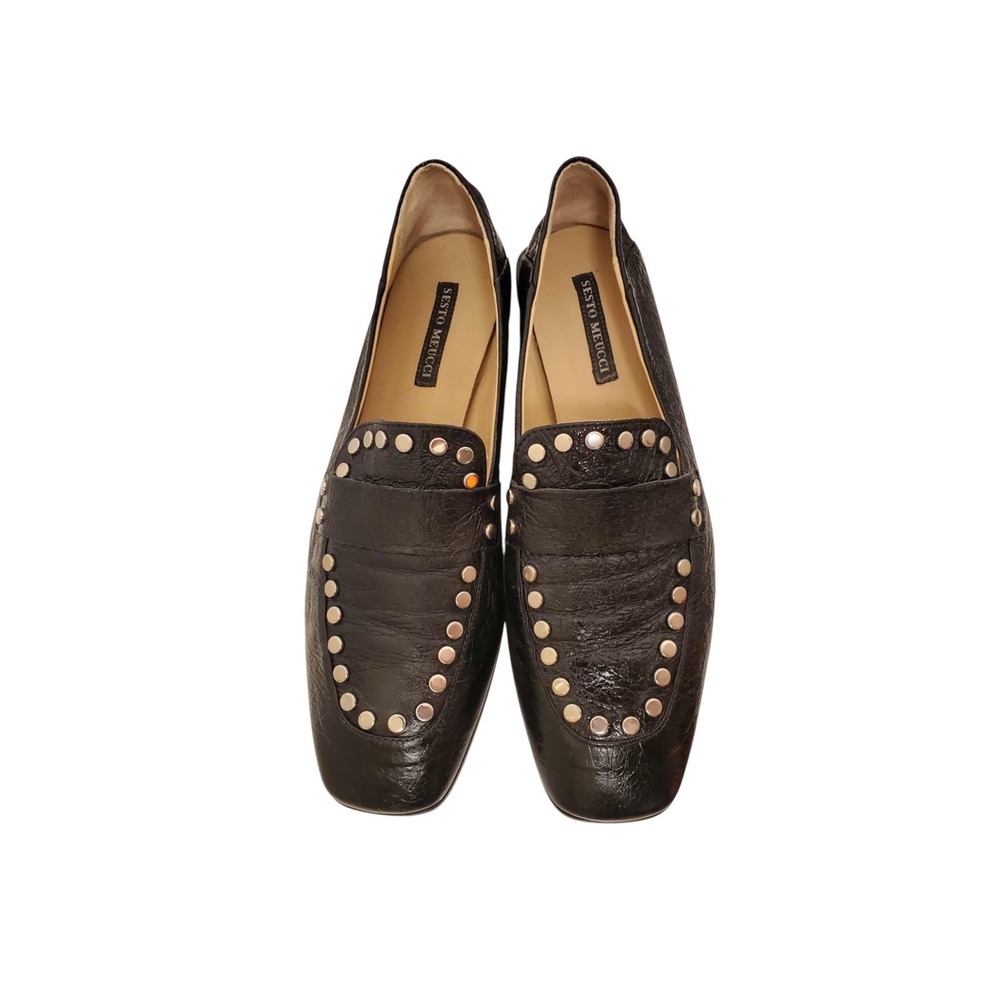 Sesto Meucci Black Leather Studded Loafer Flats Womens Size 40 European